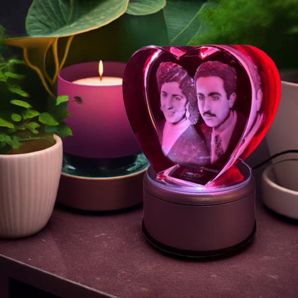 Heart shaped 3D crystal with red background